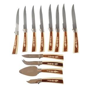 Regent Sheffield Stainless England Steak Knives Cheese Tools Wood Look Set of 12